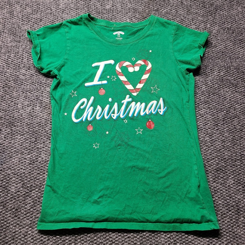 Holiday Time Green I Heart Christmas Candy Cane Graphic Tee S 4-6 GT48G009G